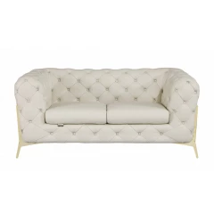 69" Beige And Gold Italian Leather Loveseat