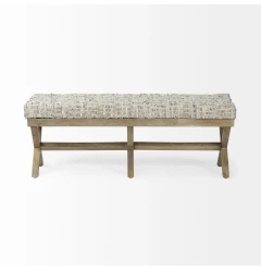 16" Beige and Brown Upholstered Faux Leather Bench
