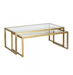 Set of Two 46" Gold Glass And Steel Nested Coffee Tables