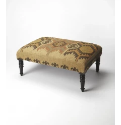 36" Brown Linen Footstool Ottoman