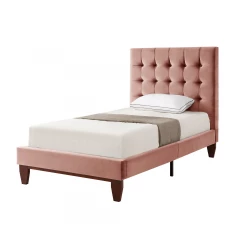 Blush Solid Wood Full Tufted Upholstered Velvet Bed
