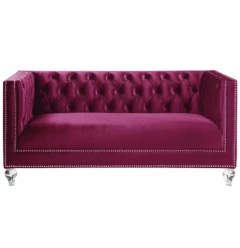 67" Burgundy Tufted Velvet Bling and Acrylic Love Seat