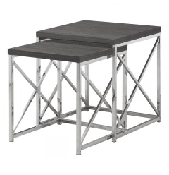 20" Gray And Silver Square Cross Leg Console Table