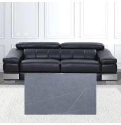 Brown sintered stone coffee table with drawer in a living room setting