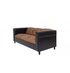 Brown black chenille sofa with comfortable rectangle studio couch design and wooden elements