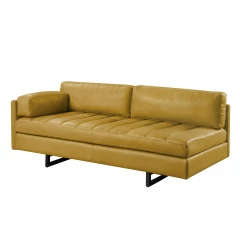 74" Mustard Top Grain Leather Sofa With Black Legs