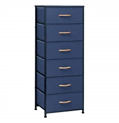 18" Blue and Black Steel and Fabric Six Drawer Chest