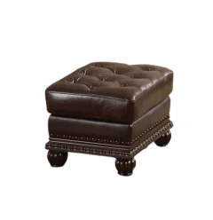 26" Brown Faux Leather Tufted Ottoman