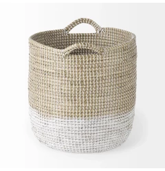 beige white storage baskets made of natural wicker material