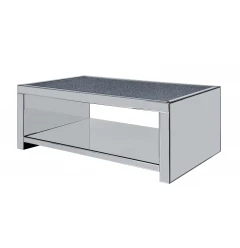 48" Silver Glass Mirrored Coffee Table With Shelf