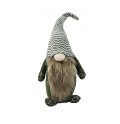 20" Green and White Chevron Hat Fabric Standing Gnome Sculpture