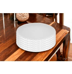 White Six Piece Round Pebbled Porcelain Service For Six Dinner Plate Set