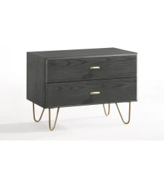 Contemporary Gray and Gold Nightstand with Two Drawers