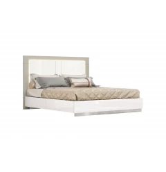 Queen White and Taupe High Gloss Bed Frame with LED Headboard