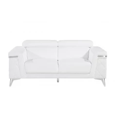 70" White And Silver Metallic Leather Loveseat