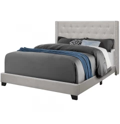 Solid Wood Queen Tufted Gray And Light Gray Upholstered Velvet Bed With Nailhead Trim