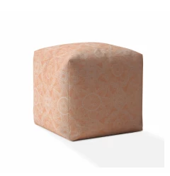 17" Orange Cotton Floral Pouf Ottoman