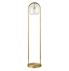 65" Brass Column Floor Lamp With Clear Seeded Glass Globe Shade