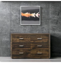 59" Dark Brown Solid and Manufactured Wood Six Drawer Double Dresser