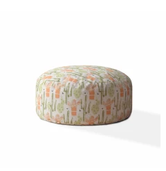 24" Orange Cotton Round Cactus Pouf Ottoman