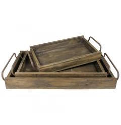 wooden trays made of hardwood with metal accents and wood stain finish