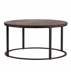 36" Natural And Brown Reclaimed Wood And Metal Round Coffee Table