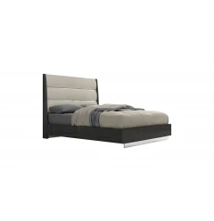 Queen Dark Grey High Gloss Bed Frame with Faux Leather Headboard