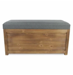 Set Of 2 Rectangular Gray Linen Fabric And Wood Storage Benches