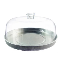 gray round galvanized metal covered server for kitchen or bathroom use