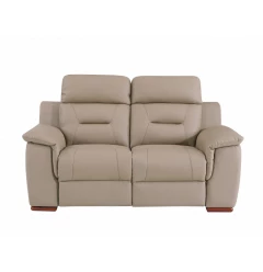 67" Beige And Brown Faux Leather Manual Reclining Love Seat
