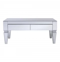 41" Silver Glass With Iron Mirrored Coffee Table