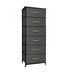 18" Gray and Black Steel and Fabric Six Drawer Chest