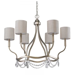 Margaret 6-Light Washed Gold Chandelier With Fabric Shades And Crystal Accents