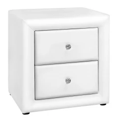 21" White Faux Leather Two Drawer Nightstand