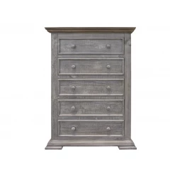 37" Gray Solid Wood Five Drawer Chest