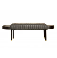 56" Dark Gray and Black Upholstered Genuine Leather Bench