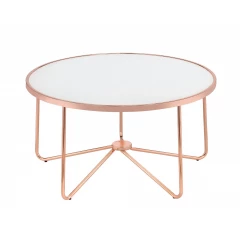 34" X 34" X 18" Frosted Glass And Rose Gold Coffee Table