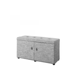 Light Gray Linen Look Double Door Shoe Storage Bench