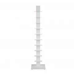 60" White Metal Ten Shelf Modern Tower Bookcase