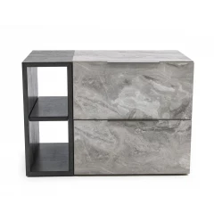 Contempo Gray Faux Marble and Gray Two Drawer Nightstand