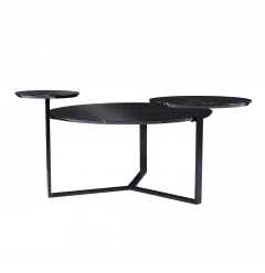 43" Black Faux Marble And Metal With Iron Round Coffee Table