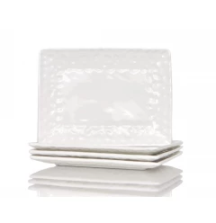White Six Piece Rectangle Pebbled Porcelain Service For Six Dinner Plate Set