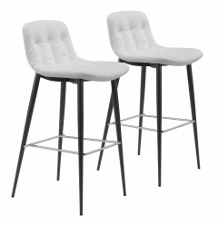 Set of Two 30" White And Black Steel Low Back Bar Height Bar Chairs