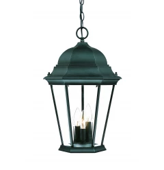 Three Light Matte Black Domed Glass Lantern Hanging Light