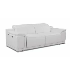 White silver Italian leather USB sofa with comfortable rectangular design and convertible sofa bed feature