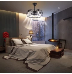Industrial Caged Ceiling Lamp And Fan