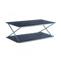 51" Black And Silver Stainless Steel Coffee Table With Shelf