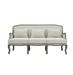 Cream linen brown sofa in a modern style with comfortable cushions and elegant design