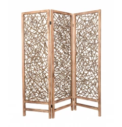 60 X 69 Brown 3 Panel Wood Foldable  Screen