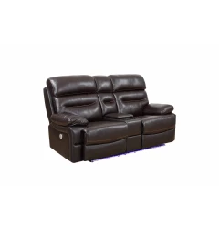 78" Brown Faux Leather Power Reclining Love Seat With Storage